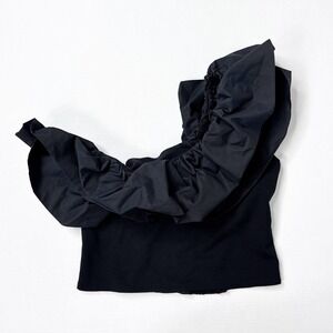 Anthropologie Sunday in Brooklyn Black One Shoulder‎ Ruffle Top Large Crop Top